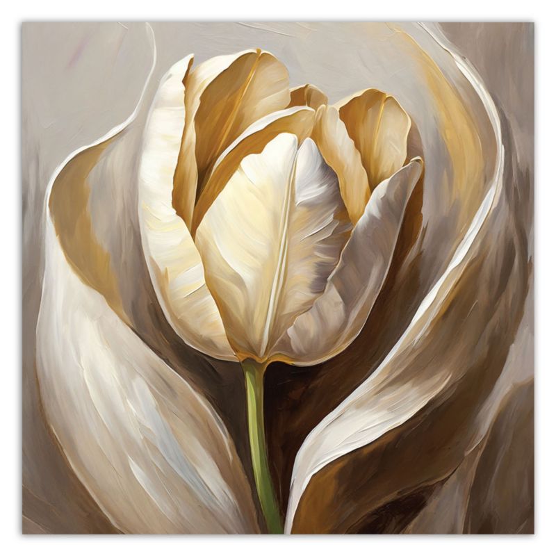 Obraz do salonu sypialni Feeby Beżowy Tulipan Kwiat jak ręcznie malowany 30x30 cm 1szt