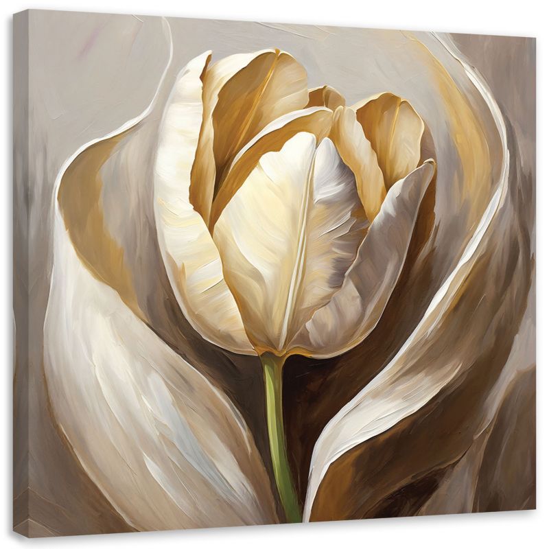 Obraz do salonu sypialni Feeby Beżowy Tulipan Kwiat jak ręcznie malowany 60x60 cm 1szt