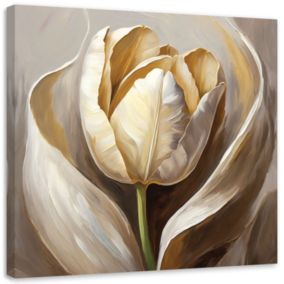 Obraz do salonu sypialni Feeby Beżowy Tulipan Kwiat jak ręcznie malowany 60x60 cm 1szt