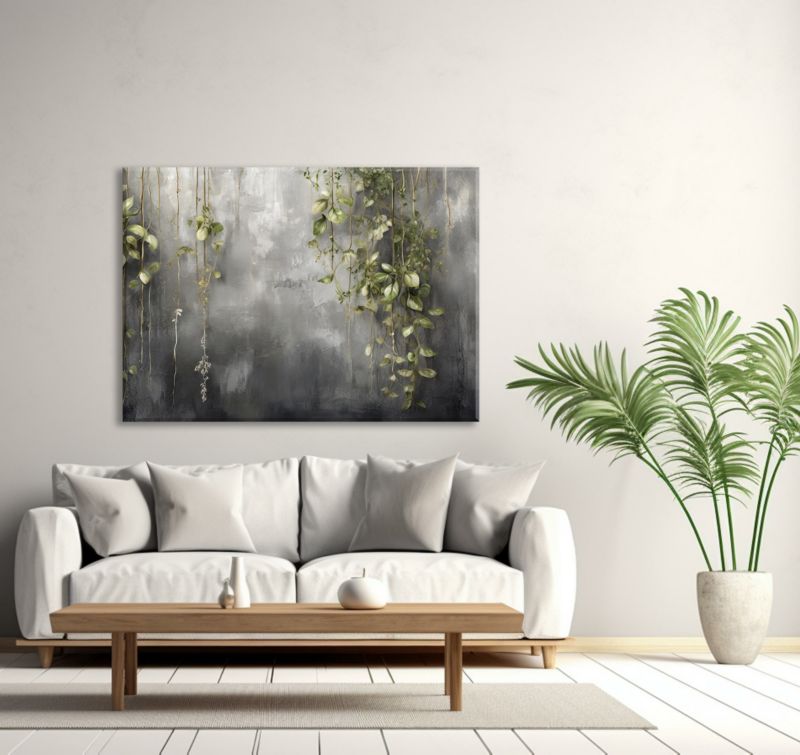 Obraz do salonu sypialni Feeby Beton Natura Zielone Liście 90x60 cm 1szt