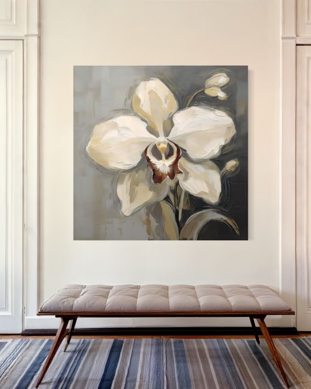 Obraz do salonu sypialni Feeby Biała Malowana Orchidea 40x40 cm 1szt