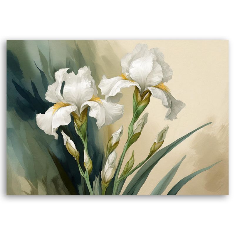Obraz do salonu sypialni Feeby Białe Irysy Kwiaty Beżowy 120x80 cm 1szt