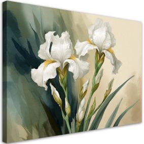 Obraz do salonu sypialni Feeby Białe Irysy Kwiaty Beżowy 60x40 cm 1szt