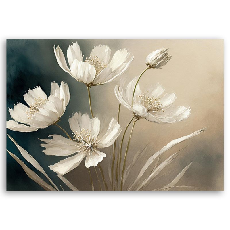 Obraz do salonu sypialni Feeby Białe Kwiaty Beżowy 120x80 cm 1szt