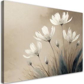 Obraz do salonu sypialni Feeby Białe Kwiaty Beżowy 90x60 cm 1szt