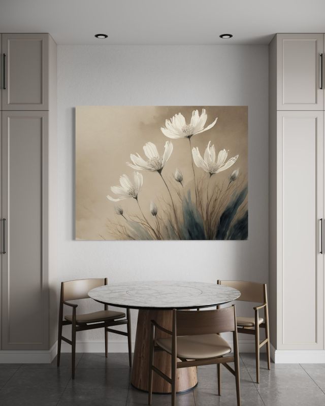 Obraz do salonu sypialni Feeby Białe Kwiaty Beżowy 90x60 cm 1szt