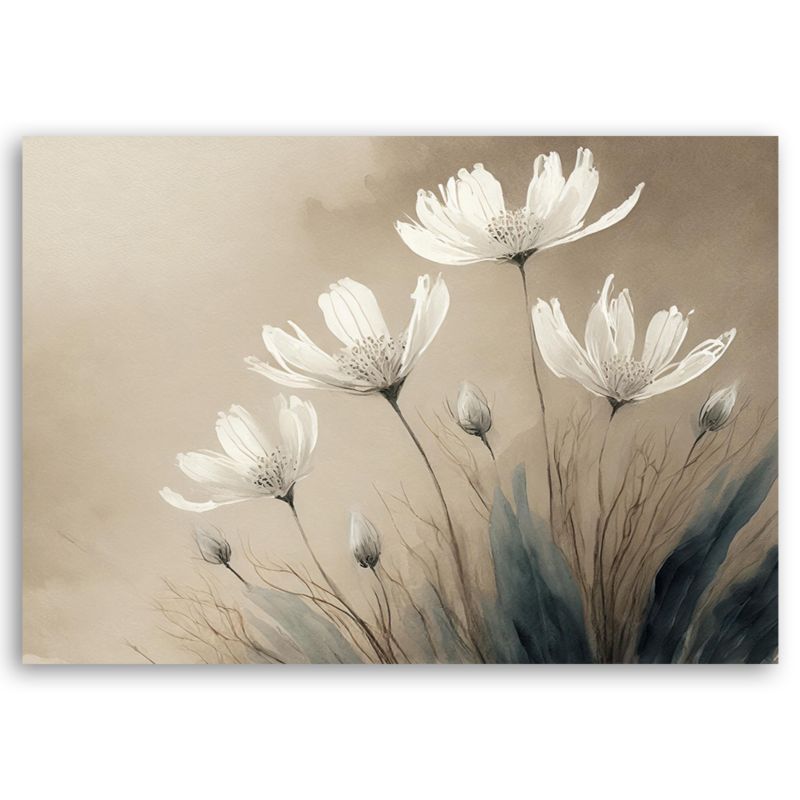 Obraz do salonu sypialni Feeby Białe Kwiaty Beżowy 90x60 cm 1szt