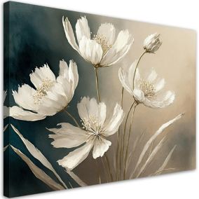 Obraz do salonu sypialni Feeby Białe Kwiaty Beżowy 90x60 cm 1szt