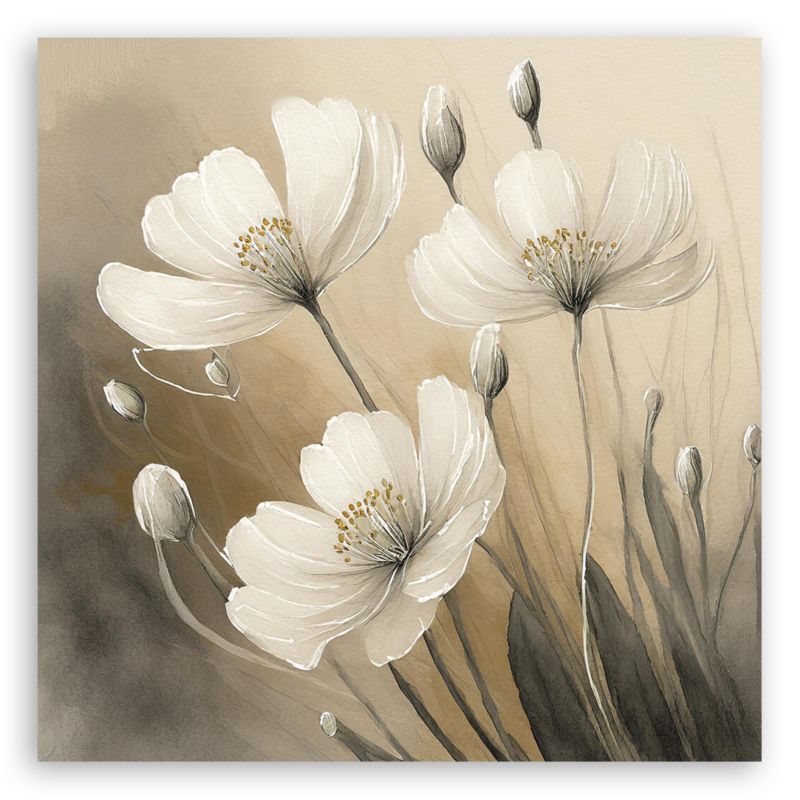 Obraz do salonu sypialni Feeby Białe Kwiaty Botanika Beżowy 60x60 cm 1szt