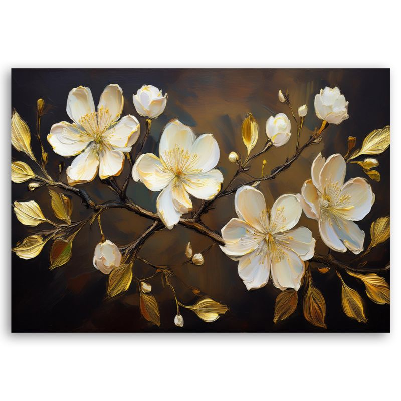 Obraz do salonu sypialni Feeby Białe Kwiaty na Gałązce Brązowy 90x60 cm 1 szt