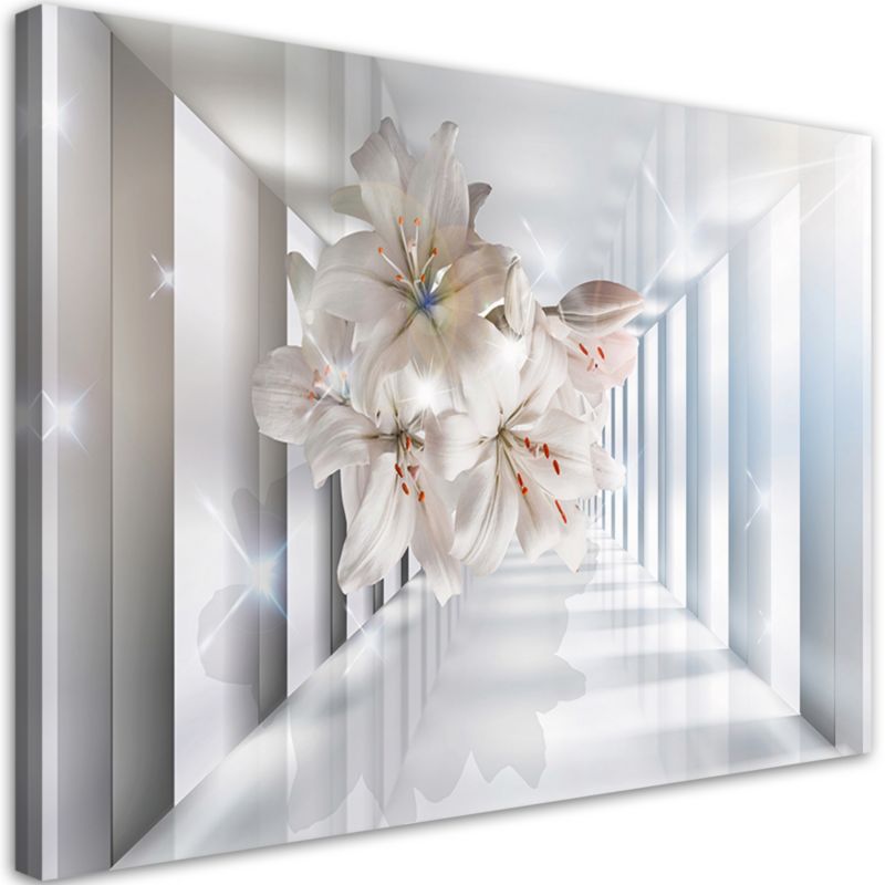 Obraz do salonu sypialni Feeby Białe Kwiaty w Korytarzu 3D 100x70cm 1szt