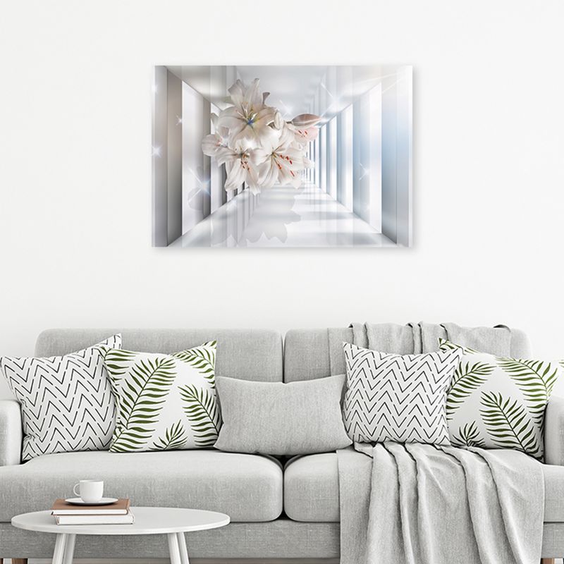 Obraz do salonu sypialni Feeby Białe Kwiaty w Korytarzu 3D 100x70cm 1szt