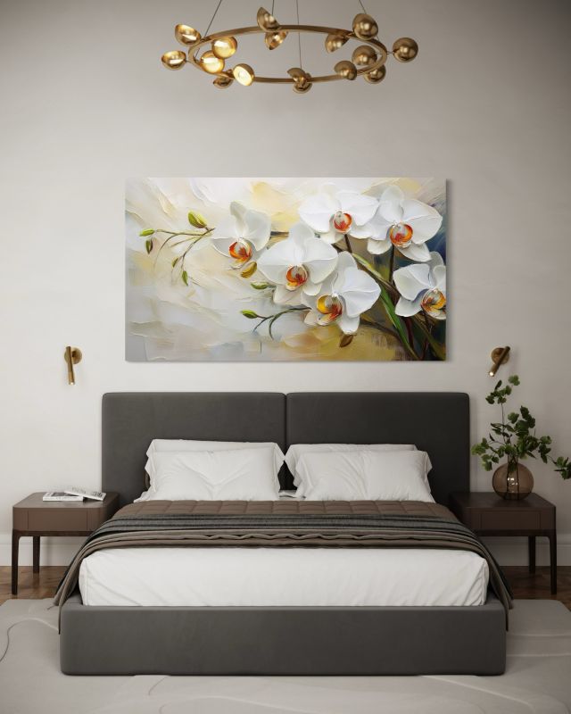Obraz do salonu sypialni Feeby Białe Malowane Kwiaty 120x80 cm 1szt