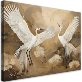 Obraz do salonu sypialni Feeby Białe Żurawie Ptaki Zwierzęta 120x80 cm 1szt