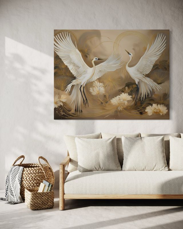 Obraz do salonu sypialni Feeby Białe Żurawie Ptaki Zwierzęta 120x80 cm 1szt