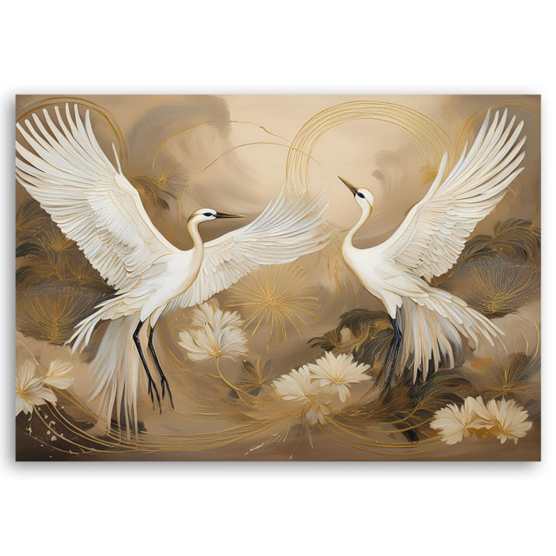 Obraz do salonu sypialni Feeby Białe Żurawie Ptaki Zwierzęta 120x80 cm 1szt