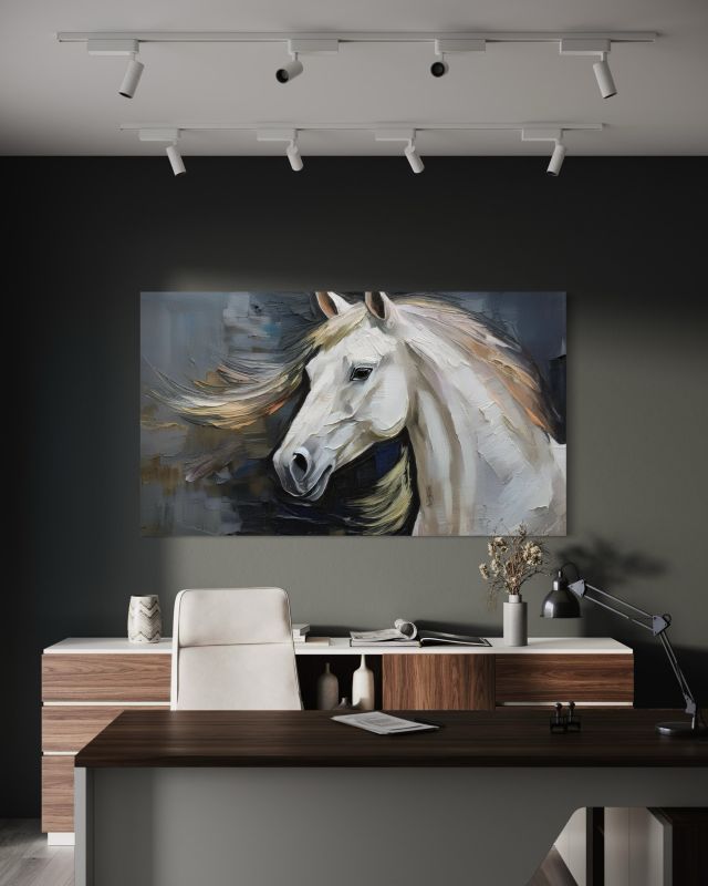 Obraz do salonu sypialni Feeby Biały Koń Zwierzęta 100x70 cm 1szt