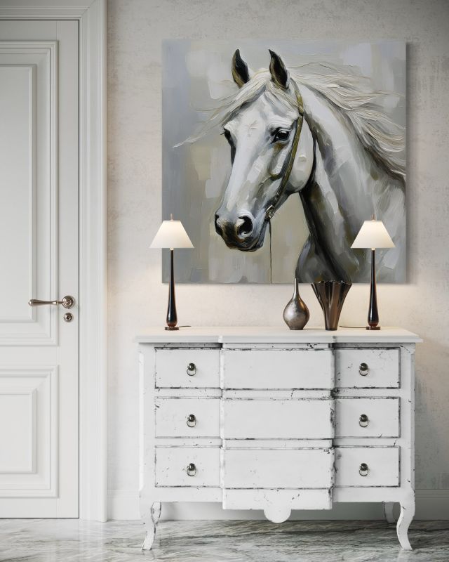Obraz do salonu sypialni Feeby Biały Koń Zwierzęta 50x50 cm 1szt
