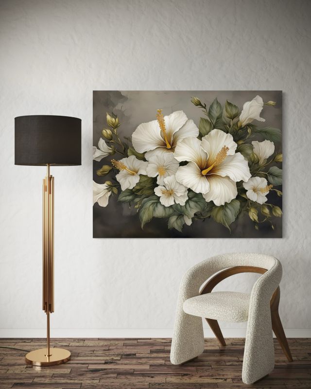 Obraz do salonu sypialni Feeby Biały Kwiat Hibiskusa 90x60 cm 1szt