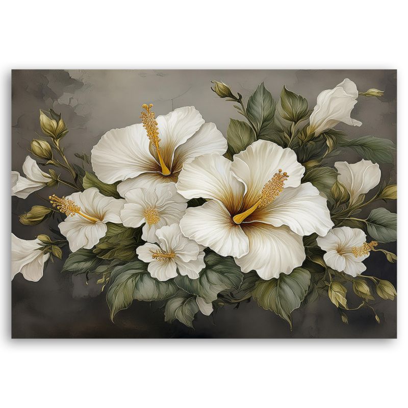 Obraz do salonu sypialni Feeby Biały Kwiat Hibiskusa 90x60 cm 1szt