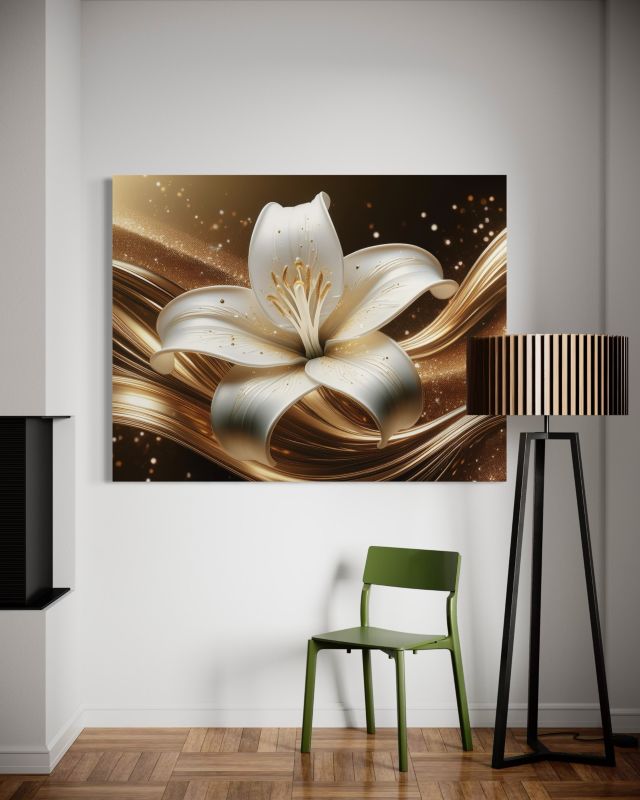 Obraz do salonu sypialni Feeby Biały Kwiat Lilii Brązowy 100x70 cm 1szt