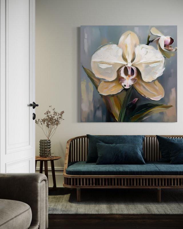 Obraz do salonu sypialni Feeby Biały Kwiat Orchidei 40x40 cm 1szt