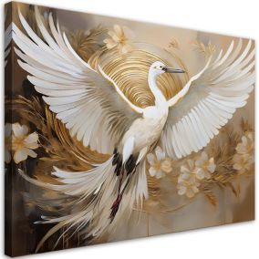 Obraz do salonu sypialni Feeby Boały Żuraw Ptak Kwiaty 90x60 cm 1szt