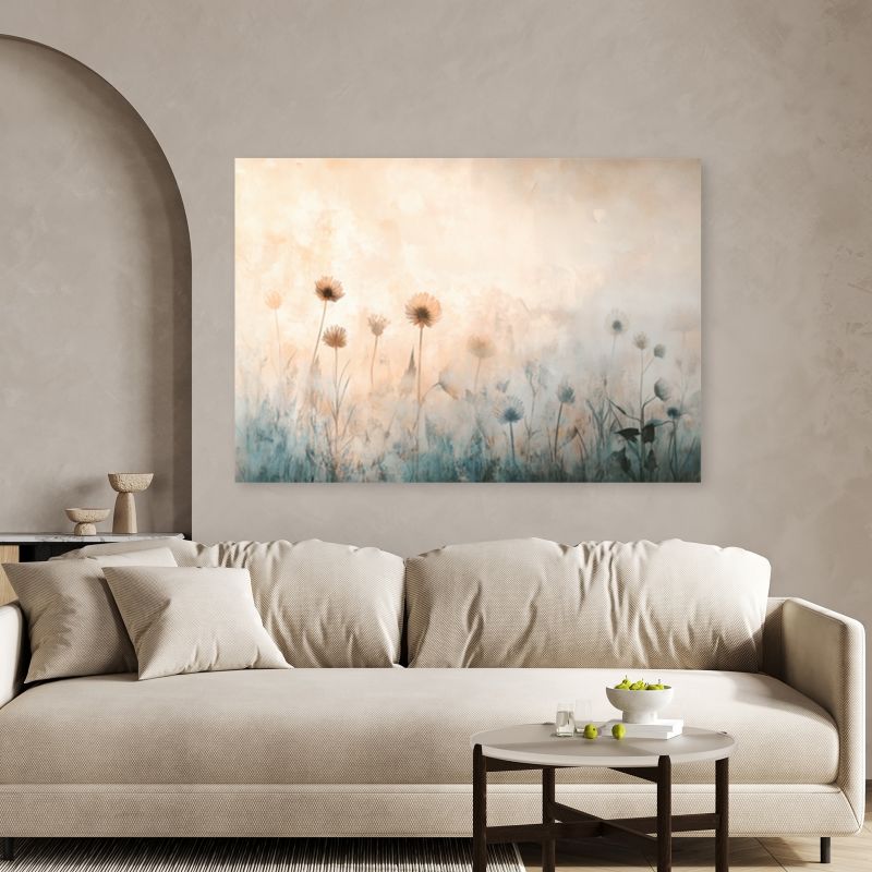 Obraz do salonu sypialni Feeby Boho Dmuchawce Mgła Beżowy 100x70 cm 1szt