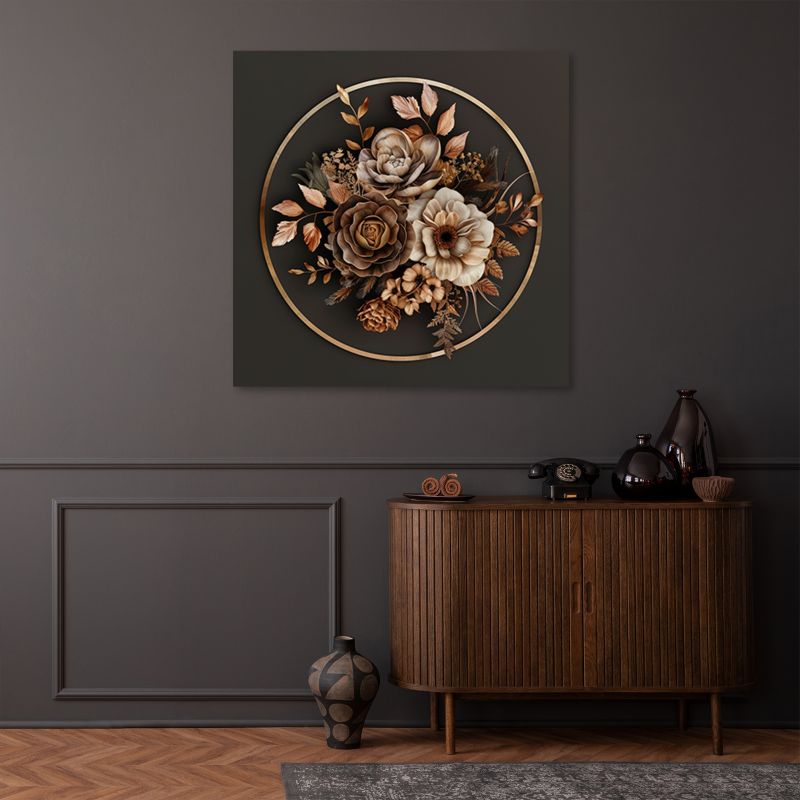Obraz do salonu sypialni Feeby Brązowe Kwiaty Liście 60x60 cm 1szt