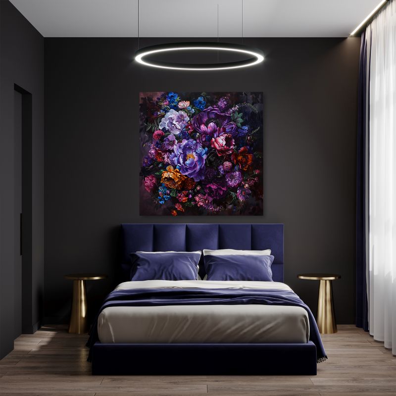 Obraz do salonu sypialni Feeby Bukiet Kwiatów Fioletowy 60x60 cm 1szt