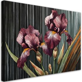 Obraz do salonu sypialni Feeby Burgundowe Irysy Kwiaty 90x60 cm 1szt