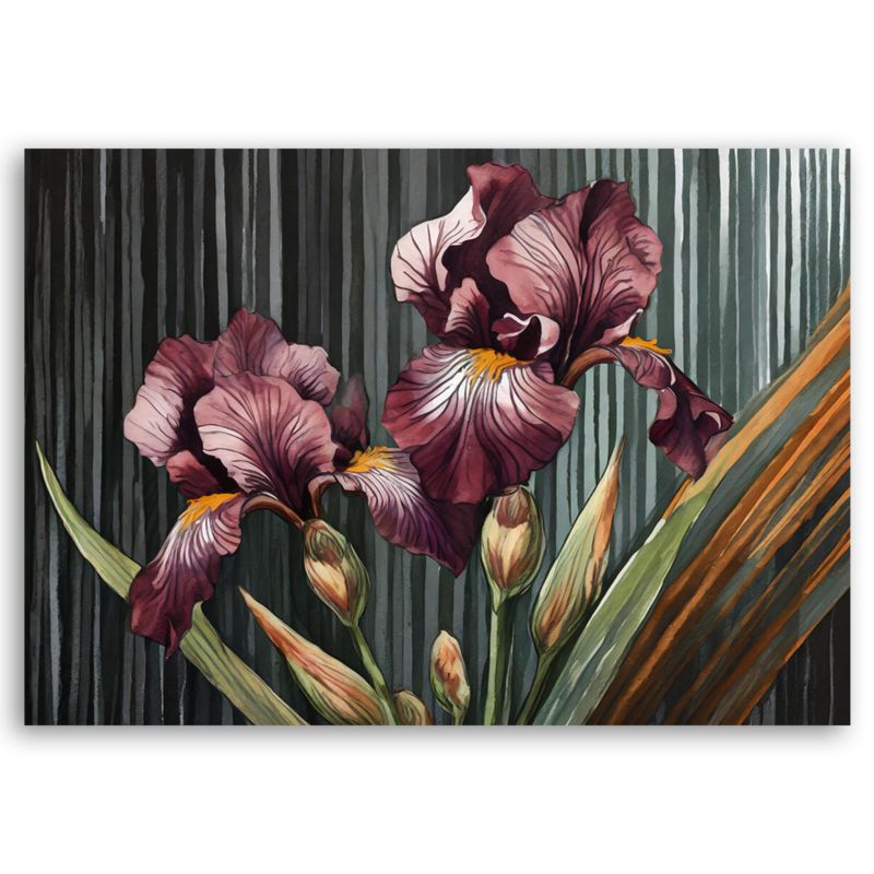 Obraz do salonu sypialni Feeby Burgundowe Irysy Kwiaty 90x60 cm 1szt