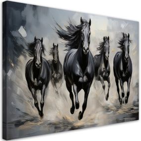Obraz do salonu sypialni Feeby Czarne Konie Zwierzęta Galop 100x70 cm 1szt
