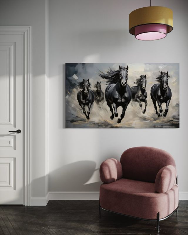 Obraz do salonu sypialni Feeby Czarne Konie Zwierzęta Galop 100x70 cm 1szt