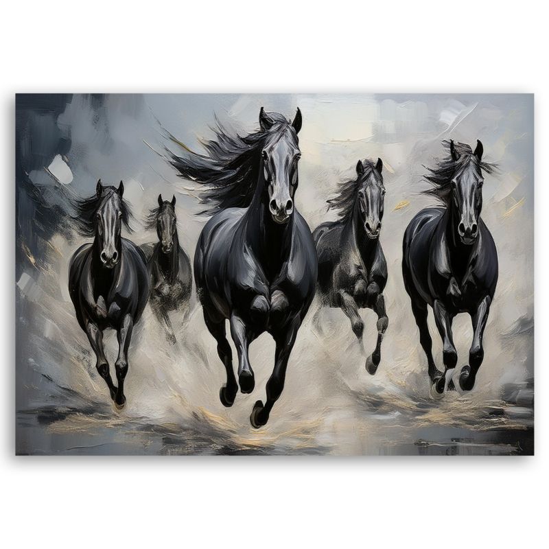 Obraz do salonu sypialni Feeby Czarne Konie Zwierzęta Galop 100x70 cm 1szt