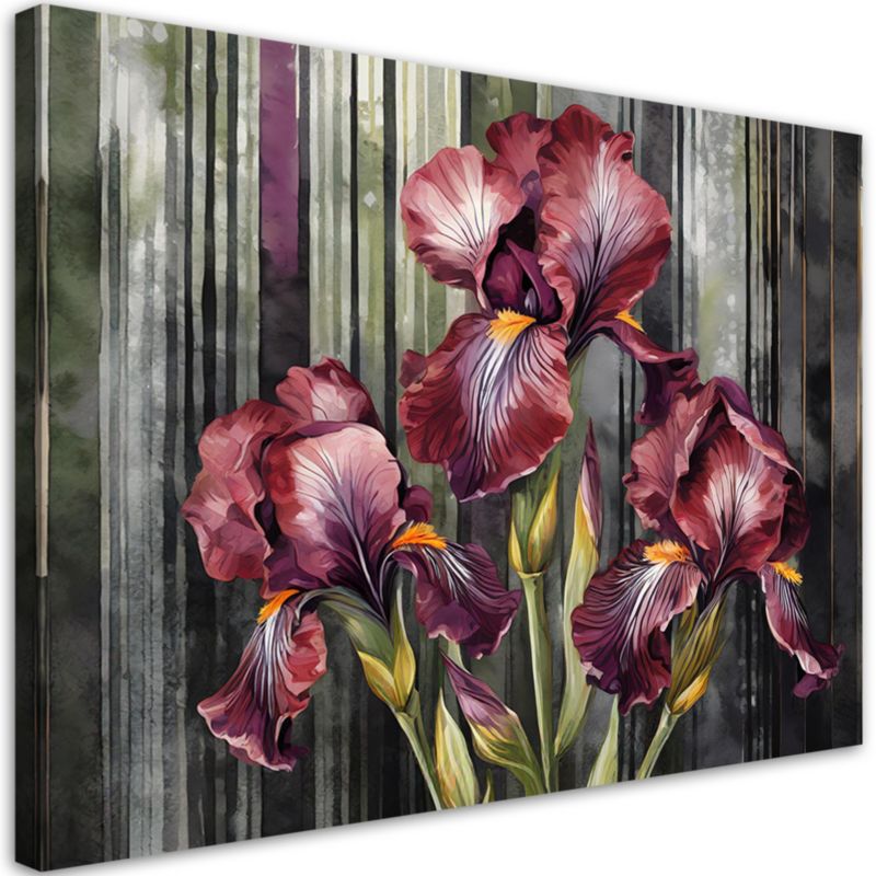 Obraz do salonu sypialni Feeby Czerwone Irysy Kwiaty 120x80 cm 1szt