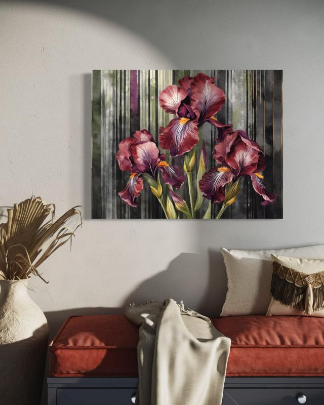 Obraz do salonu sypialni Feeby Czerwone Irysy Kwiaty 120x80 cm 1szt