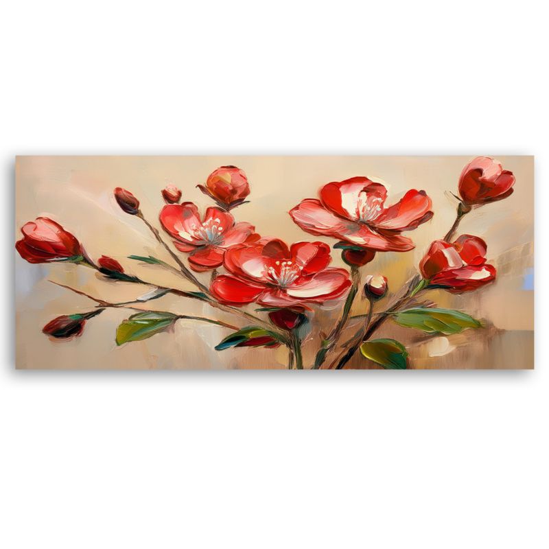 Obraz do salonu sypialni Feeby Czerwone Kwitnące Kwiaty Beżowy 120x40 cm 1 szt