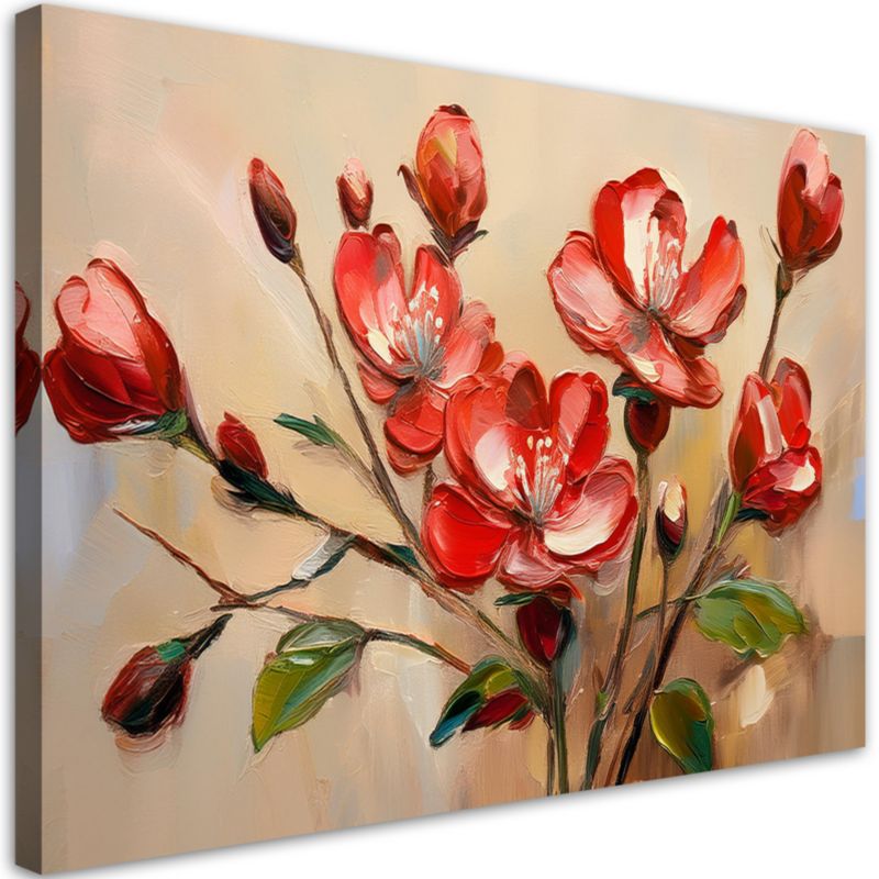 Obraz do salonu sypialni Feeby Czerwone Kwitnące Kwiaty Rośliny 120x80 cm 1 szt