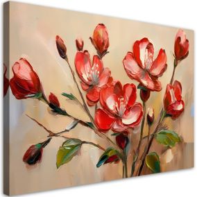 Obraz do salonu sypialni Feeby Czerwone Kwitnące Kwiaty Rośliny 120x80 cm 1 szt