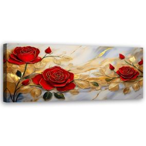 Obraz do salonu sypialni Feeby Czerwone Róże Złoto Marmur 120x40 cm 1 szt