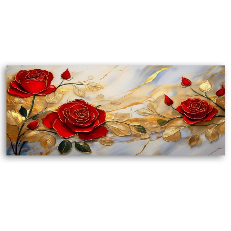 Obraz do salonu sypialni Feeby Czerwone Róże Złoto Marmur 120x40 cm 1 szt