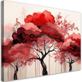 Obraz do salonu sypialni Feeby Czerwony Krajobraz Las Drzewa 90x60 cm 1szt
