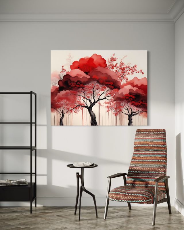 Obraz do salonu sypialni Feeby Czerwony Krajobraz Las Drzewa 90x60 cm 1szt