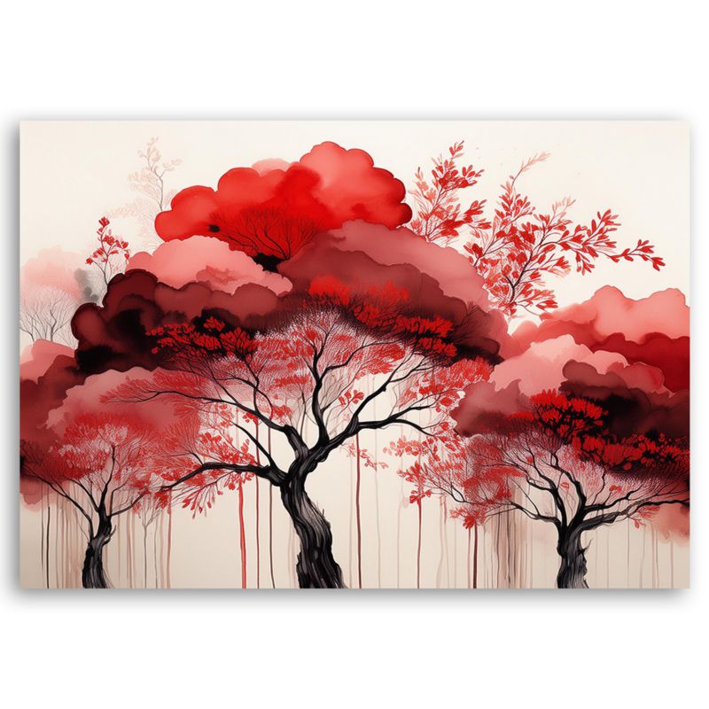 Obraz do salonu sypialni Feeby Czerwony Krajobraz Las Drzewa 90x60 cm 1szt