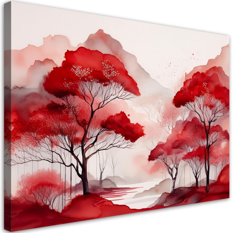 Obraz do salonu sypialni Feeby Czerwony Krajobraz Las Góry 90x60 cm 1szt