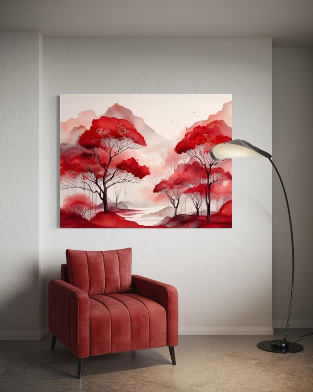 Obraz do salonu sypialni Feeby Czerwony Krajobraz Las Góry 90x60 cm 1szt