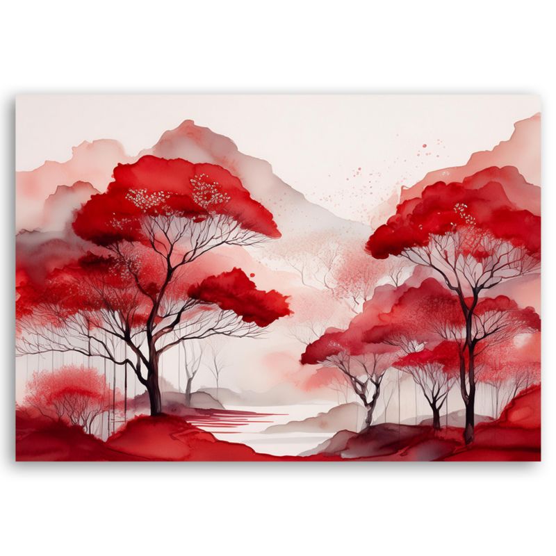 Obraz do salonu sypialni Feeby Czerwony Krajobraz Las Góry 90x60 cm 1szt
