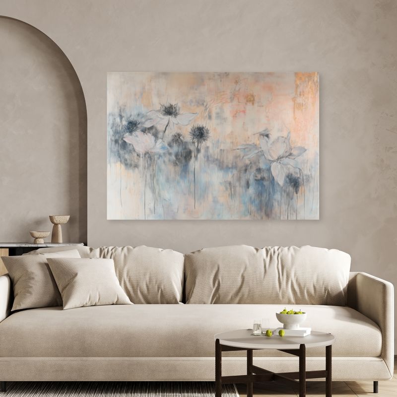 Obraz do salonu sypialni Feeby Delikatne Kwiaty Rośliny w Beżu 90x60 cm 1szt