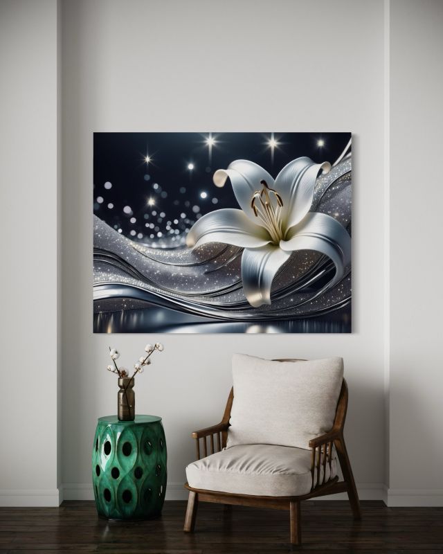 Obraz do salonu sypialni Feeby Diament Srebrny Kwiat 100x70 cm 1szt